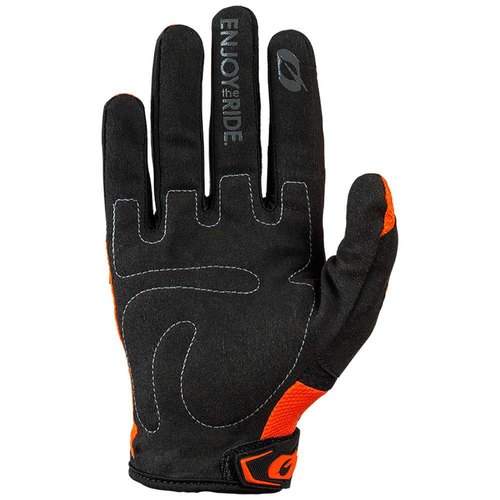 כפפות רכיבה ONEAL HELMENT GLOVES בצבע כתום ושחור עם עיצוב מודגש, כף יד עור סינטטי מחוזק, חלק עליון רשת מאוורת וסגירת Velcro מתכווננת לרכיבת שטח מקצועית
