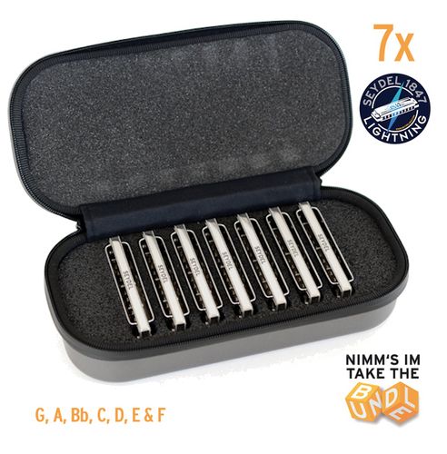 סט של 7 מפוחיות בלוז Seydel 1847 Lightning בסולמות שונים עם נרתיק קשיח