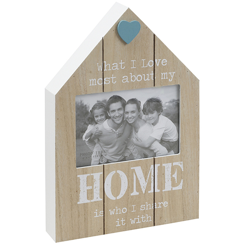 מסגרת תמונה מעץ בצורת בית עם כיתוב Home