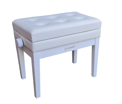 כסא פסנתר מתכוונן עם תא איחסון בצבע לבן מבריק PB7 מבית Legrand