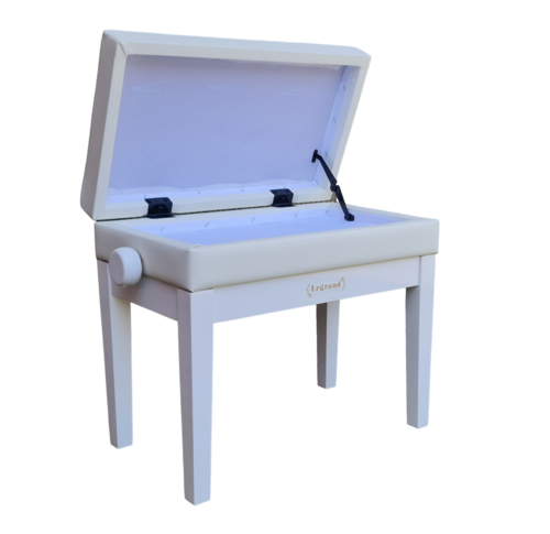 כסא פסנתר מתכוונן עם תא איחסון בצבע לבן מבריק PB7 מבית Legrand