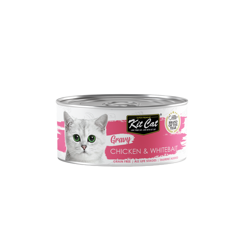 קיט קט מעדן לחתול ברוטב עם עוף ודגיגונים  Kit Cat Gravy Canned Food Chicken & Whitebait