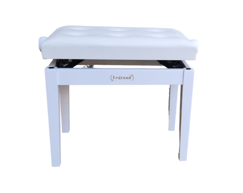 כסא פסנתר מתכוונן עם קפיטונאז' בצבע לבן מבריק PB25 מבית Legrand