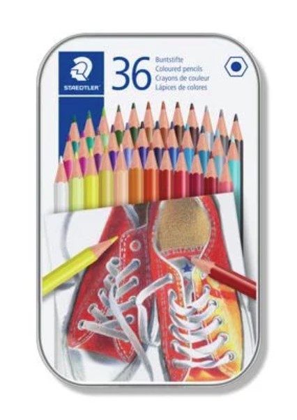 36 עפרונות צבעוניים להובי בקופסת מתכת STAEDTLER