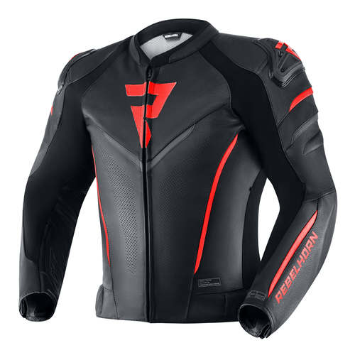 מעיל עור רבל הורן שחור / אדום - REBELHORN FIGHTER LEATHER JACKET