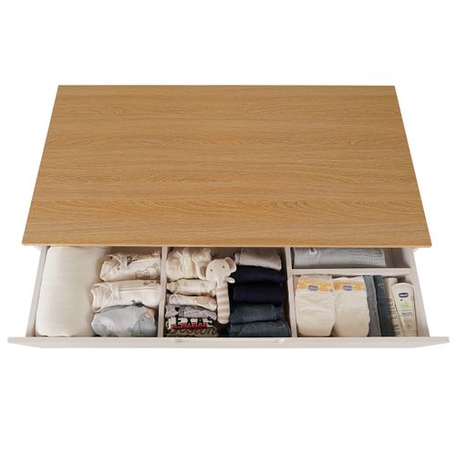 שידת החתלה רחבה לתינוק קיילי עשויה MDF עם מגירת חלוקה פנימית - לבן / טבעי