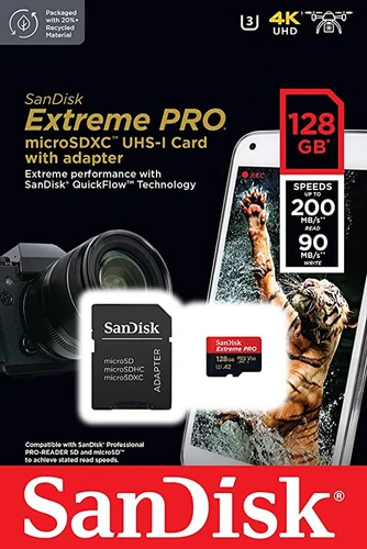 כרטיס זיכרון SanDisk Extreme Pro microSDXC SDSQXCD-128G A2 V30 נפח 128GB