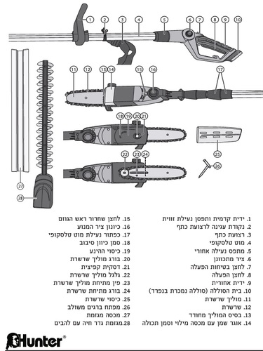 סט גוזם גדר חי ומסור שרשרת ''8 טלסקופי 18vכולל סוללה אחת 2.5A ומטען