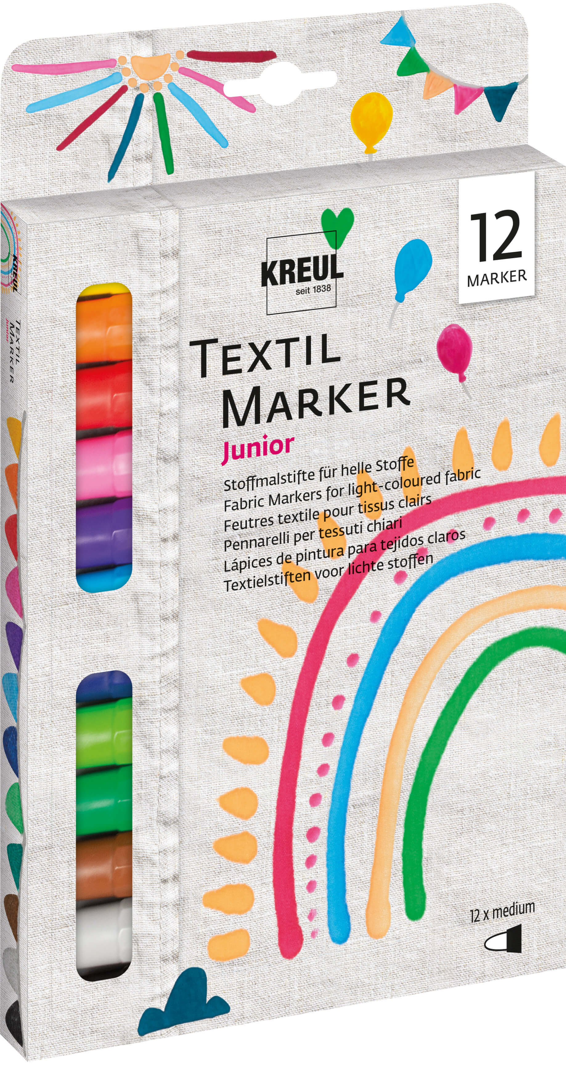 סט 12 טושים לבד KREUL JUNIOR Textil markers