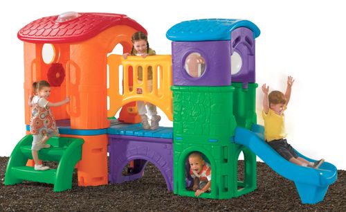 מתקן חצר לילדים מועדון עם גשר, 2 מגלשות, פינות מסתור וחלונות תצפית 8023