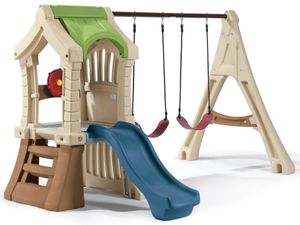 מתקן חצר לילדים מועדון עם מגלשה, 2 נדנדות, הגה ופינת מסתור 8500