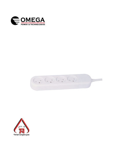 רב שקע 4 + כבל מאריך 0.9 עד 1 מטר דגם OMEGA OM-Q-04-1M