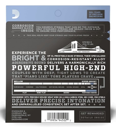 זוית נוספת D'Addario EPS165 XL ProSteels 45-135 - 5-String