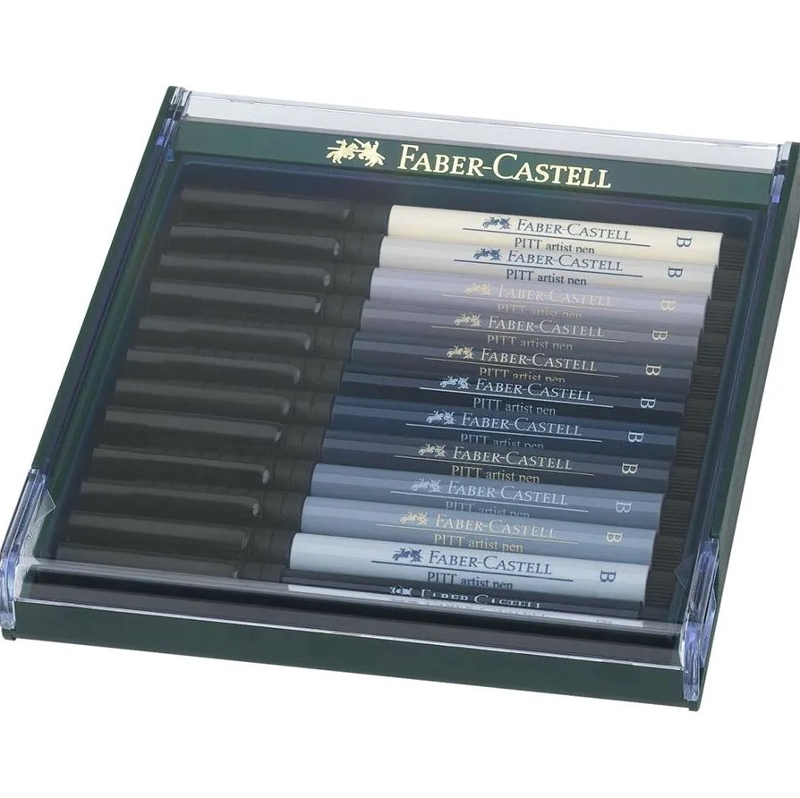 12 טושי מכחול Pitt artist pens (גוונים אפורים)