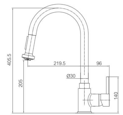 ברז פרח נשלף לכיור מטבח 2 מצבי זרימה דגם 61428 ARCO אקווילה ניקל כרום