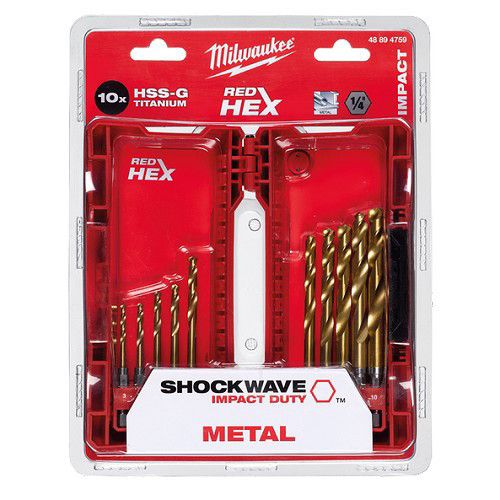 סט 10 מקדחי טיטניום לאימפקט Milwaukee RED HEX