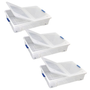 ארגזי אחסון מפלסטיק על גלגלים – 3 יחידות | 28 ליטר | קופסאות אחסון שקופות תוצרת ישראל | S-FREE