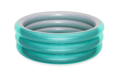 בריכה עגולה מתנפחת בגוונים כחול שקוף וכסוף מטאלי 