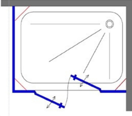 מקלחון פינתי חזית 2 דפנות ו-2 דלתות IN/OUT וקיר צד- LORA 3G BLACK