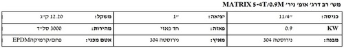 משאבה רב דרגתית אופקית חד פאזית דגם MATRIX 5-4T/0.9M מבית EBARA