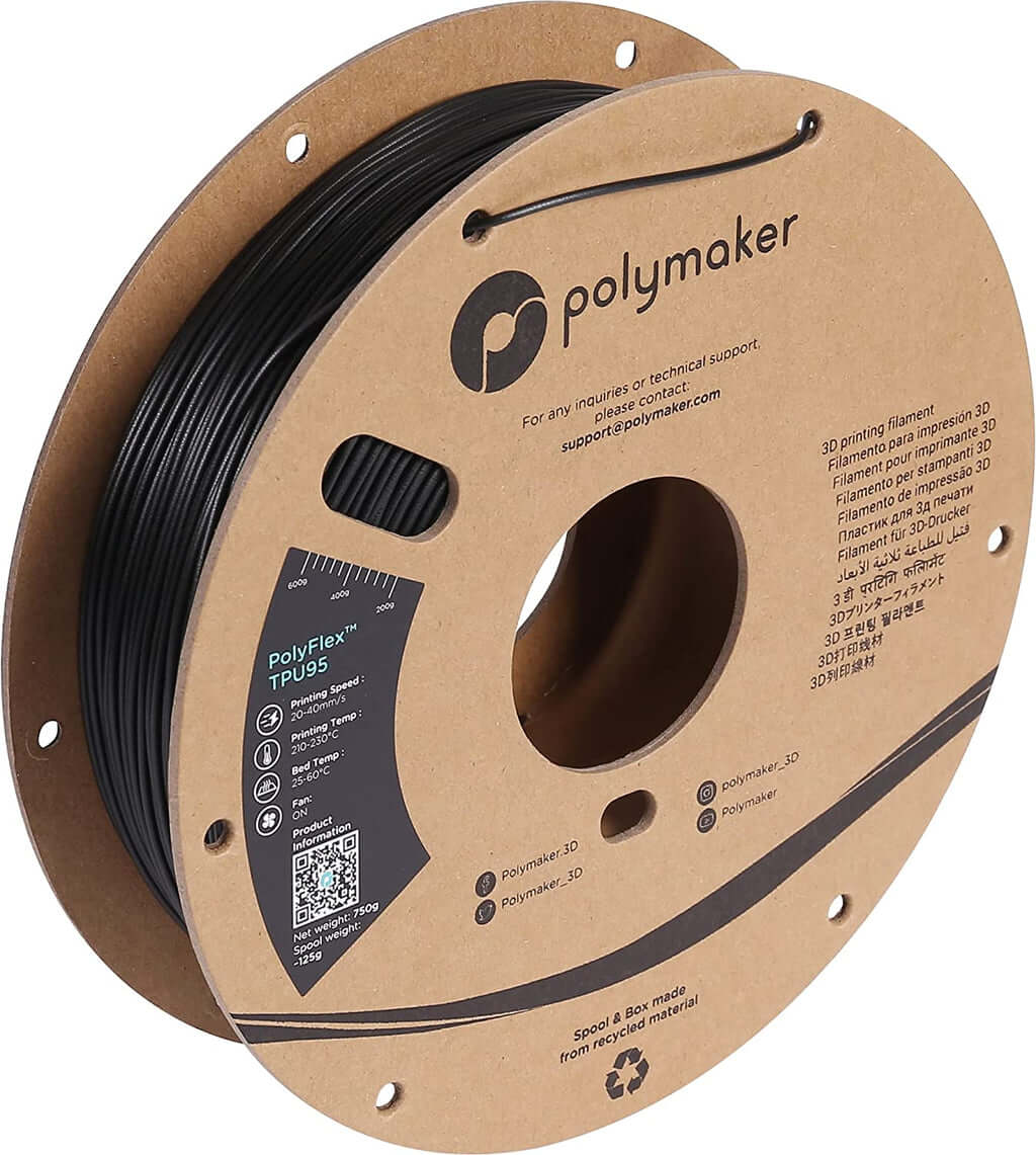 פילמנט גמיש שחור 750 גרם 1.75 מ"מ- POLYFLEX TPU 95A BLACK 