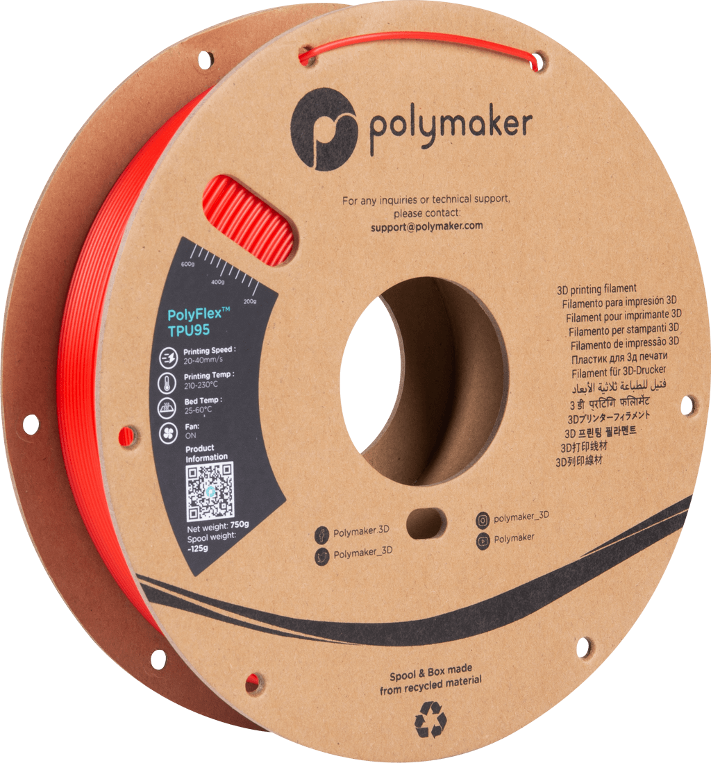 פילמנט גמיש אדום 750 גרם 1.75 מ"מ- POLYFLEX TPU 95A RED