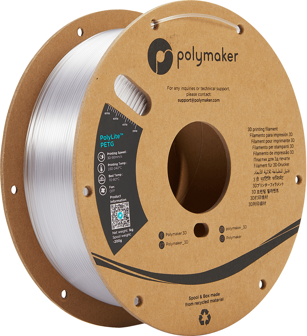 פילמנט שקוף 1 ק"ג 1.75 מ"מ- POLYLITE PETG TRANSPARENT