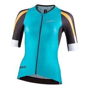 חולצה לרכיבת אופניים לנשים VELOCE ERGO LADY JERSEY טורקיז-שחור אירודינמית טכנית ואלסטית מאוד מאווררת ומנדפת 