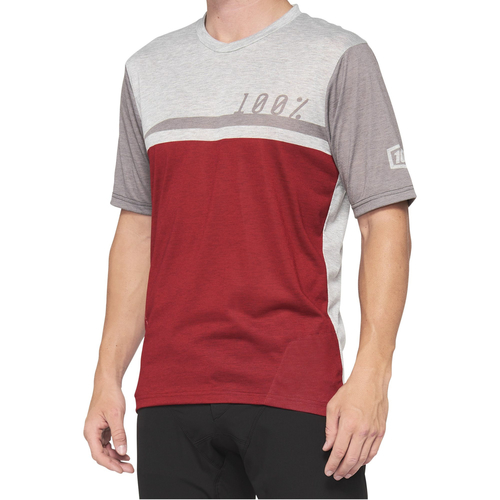 חולצת רכיבה קצרה אדום / אפור 100% - AIRMATIC JERSEY 