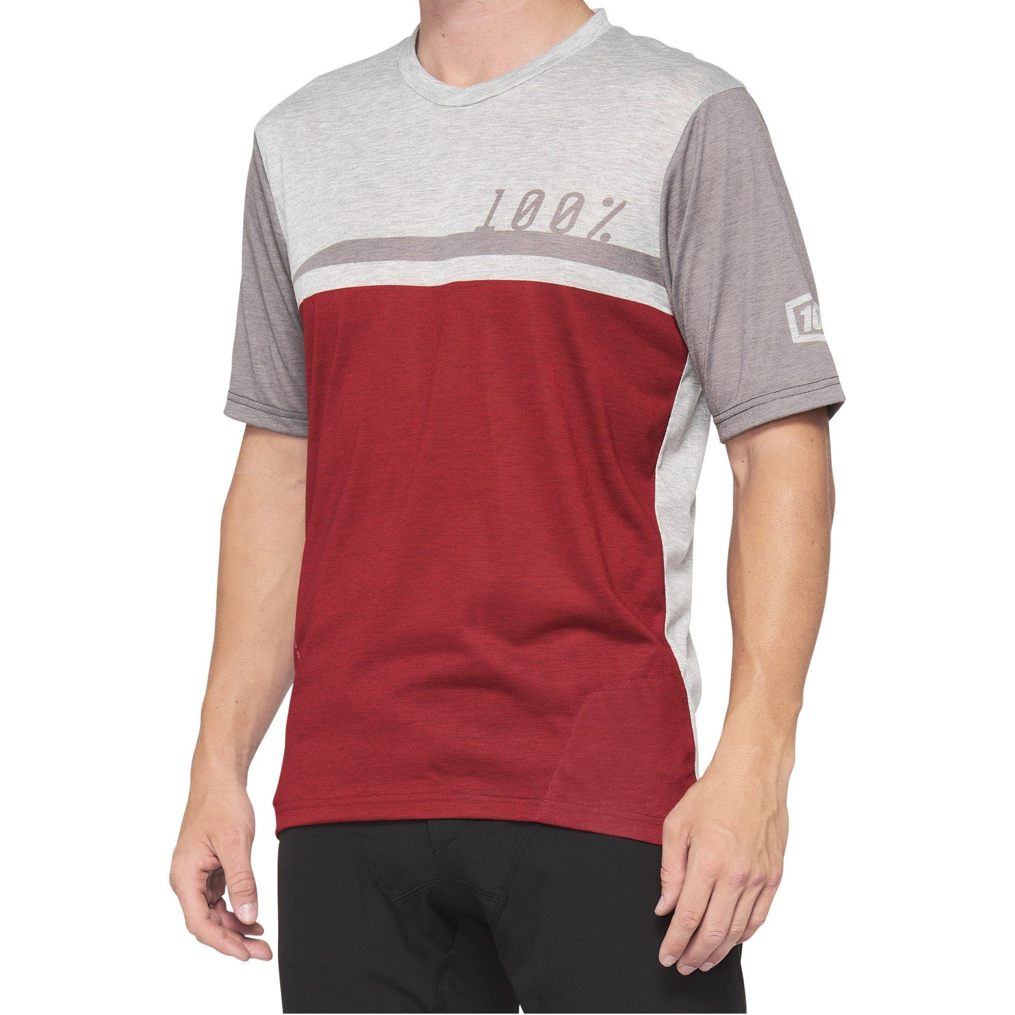 חולצת רכיבה קצרה אדום / אפור 100% - AIRMATIC JERSEY 