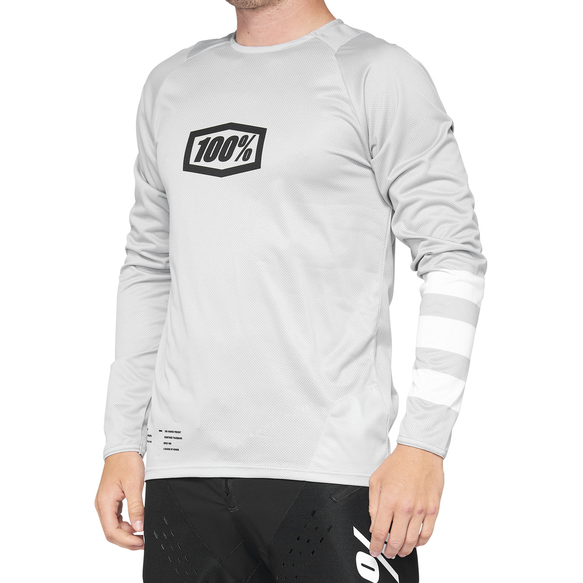 חולצת רכיבה שרוול ארוך 100% אפור / לבן - 100% R-CORE JERSEY