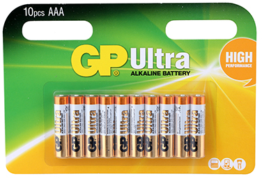 10 סוללות AAA לא נטענות דגם Ultra Alkaline של חברת GP