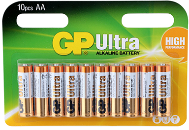 10 סוללות AA לא נטענות דגם Ultra Alkaline של חברת GP