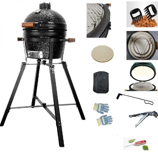 מעשנת , גריל וטאבון KING KAMADO בגודל 16 אינץ עם מעמד כולל אביזרים בצבע שחור