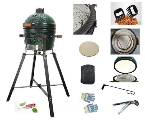 מעשנת , גריל וטאבון KING KAMADO בגודל 16 אינץ עם מעמד כולל אביזרים בצבע ירוק