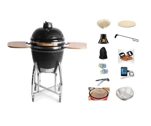 מעשנה גריל וטאבון 26 אינץ KING KAMADO כולל ציוד למעשנה בצבע שחור