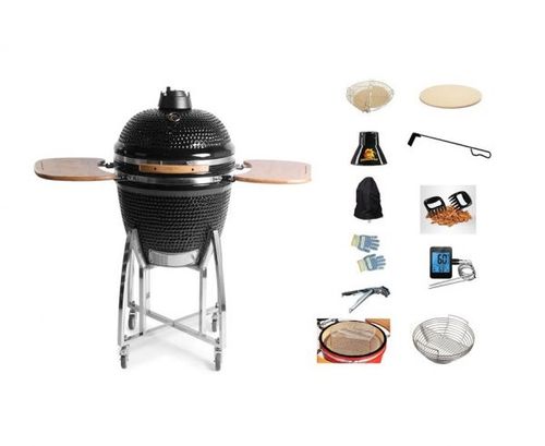 מעשנה גריל וטאבון 24 אינץ KING KAMADO כולל ציוד למעשנה בצבע שחור