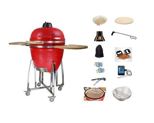 מעשנה גריל וטאבון 24 אינץ KING KAMADO כולל ציוד למעשנה בצבע אדום