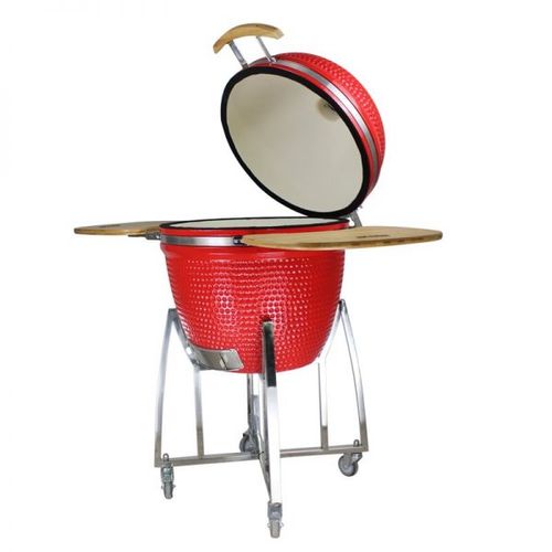 מעשנה גריל וטאבון 24 אינץ KING KAMADO כולל ציוד למעשנה בצבע אדום