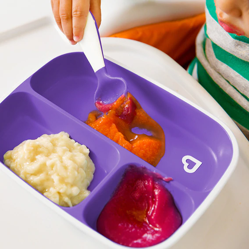 זוג צלחות האכלה עם חלוקה פנימית ותחתית מונעת החלקה Splash - ורוד/סגול פסטל