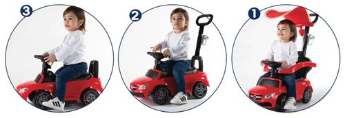בימבה מרצדס קופה עם מוט דחיפה להורה 3 ב 1 עם קולות בעברית, צלילים וגגון - שחור