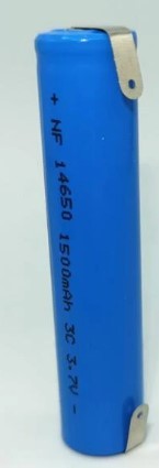 סוללה נטענת 3.7v 1500mAh 14650 Li-ion עם תגיות הלחמה