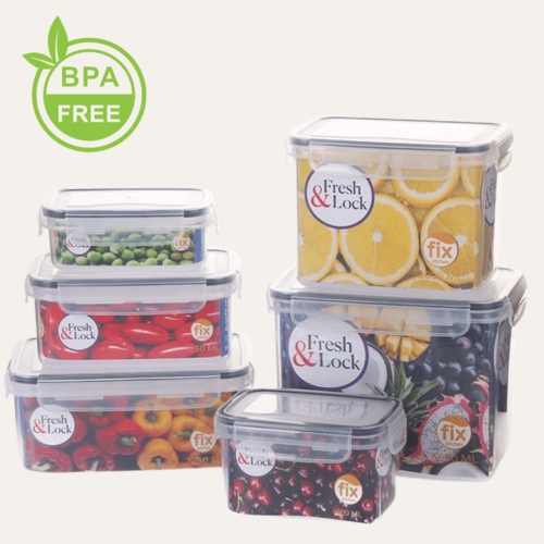 סט 6 קופסאות אחסון שקופות למטבח עם סוגר | Lock and Fresh