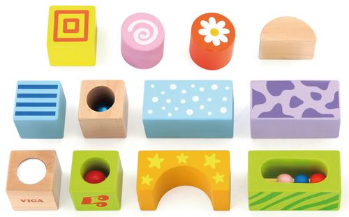 12 קוביות עץ מוזיקליות מעץ