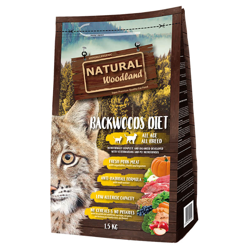 נטורל וודלנד חתול לכל שלבי החיים חזיר 5 ק"ג -backwoods diet 