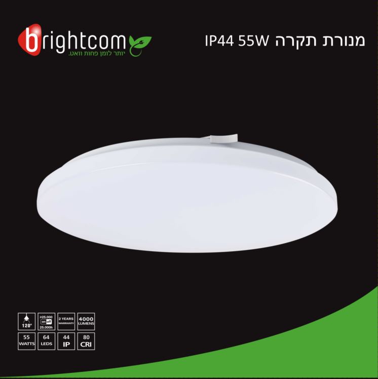 צמוד תקרה IP44 55W אור ביניים - קוטר 55 ס"מ עומק 6 ס"מ