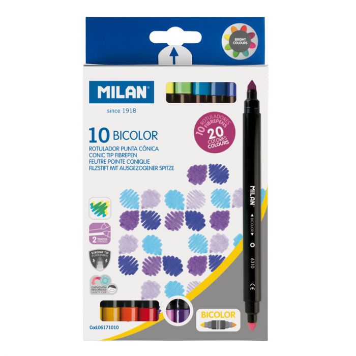 סט של 10 טושים דו צדדיים MILAN 10 BICOLOR