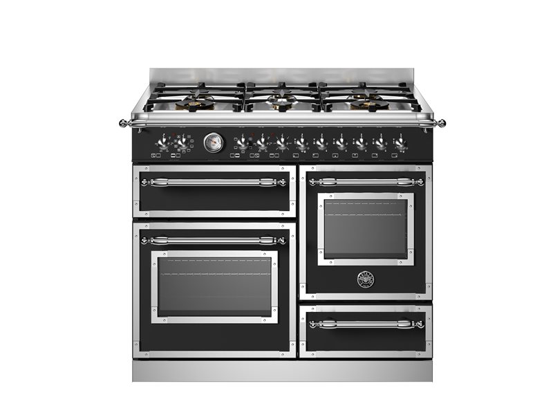 תנור אפייה תלת תאי משולב 100 ס"מ Bertazzoni שחור מט דגם HER106L3ENET