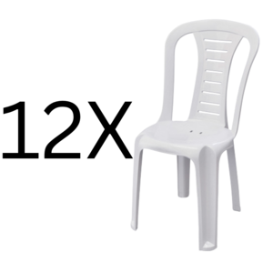 כיסא פלסטיק לבן – סט 12 יחידות נערמות לגינה ולבית