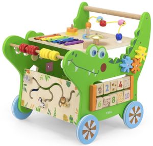 הליכון / פעלולון מתגלגל רב פעילויות מעץ מלא - קרוקודיל